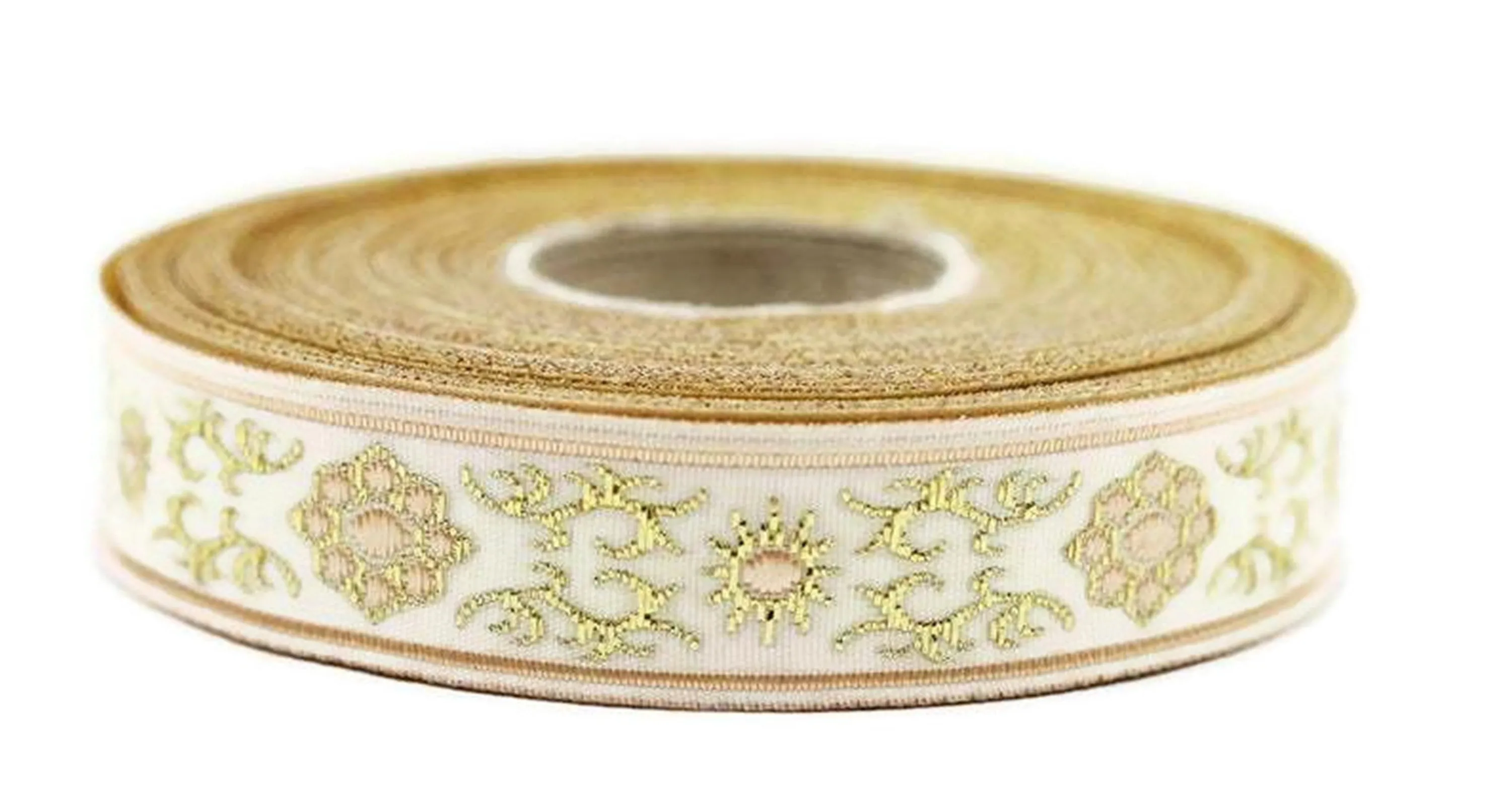 16 mm metallic Orange jacquard ribbons (0.62 inches, native american embroidered trim, woven trim, woven jacquards, woven border, 16806
