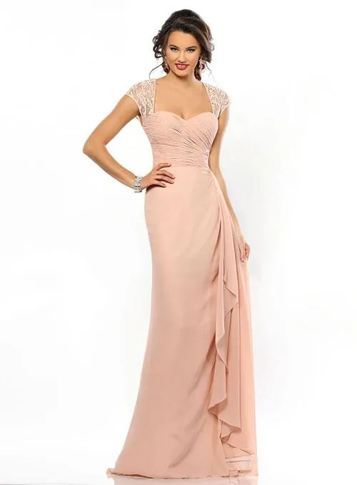 Adagio Bridesmaids Dress 131 Size 16 Long Blush Formal Dress lace cap sleeves