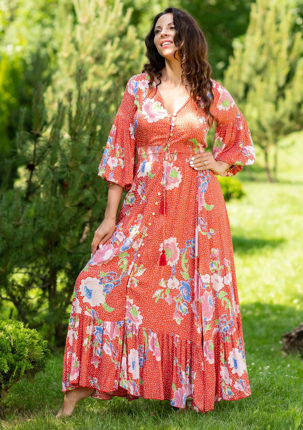 Adelle Dot Orange Dress