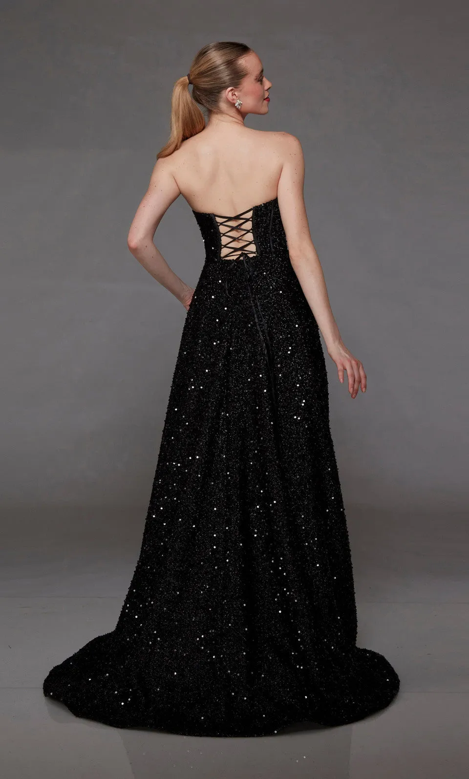 ALYCE PARIS 1826 Black Sequin A-Line Dress with Pockets - Size 16