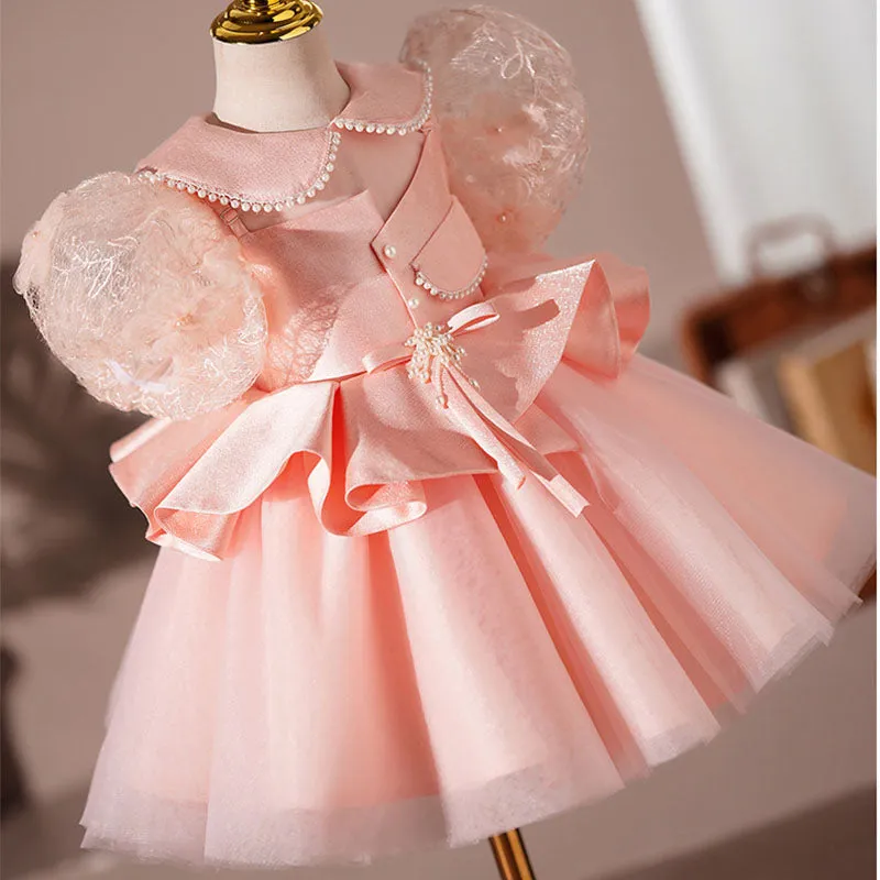 Baby Girl Birthday Party Dress Doll Neck Puff Sleeve Puffy Princess Dress