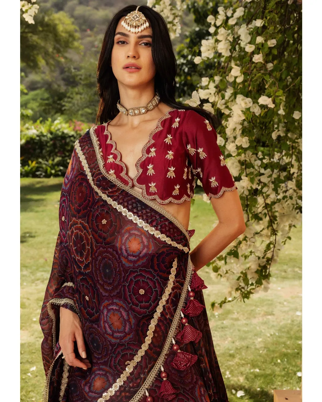 Bahaar Burgundy Scalloped Lehenga Set