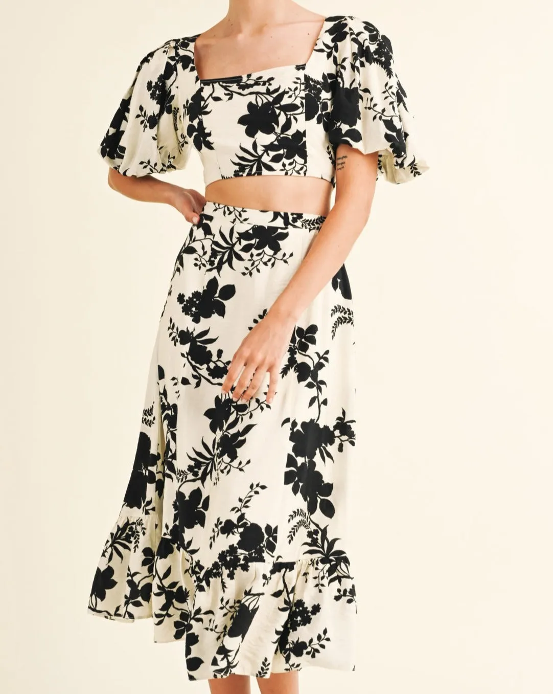 Baily Bubble Sleeve Midi Skirt Set