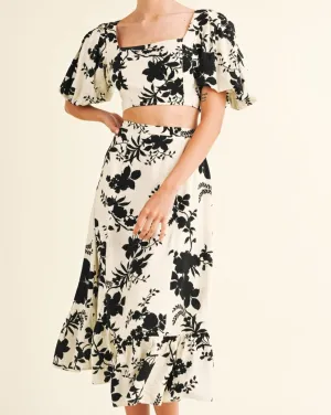 Baily Bubble Sleeve Midi Skirt Set