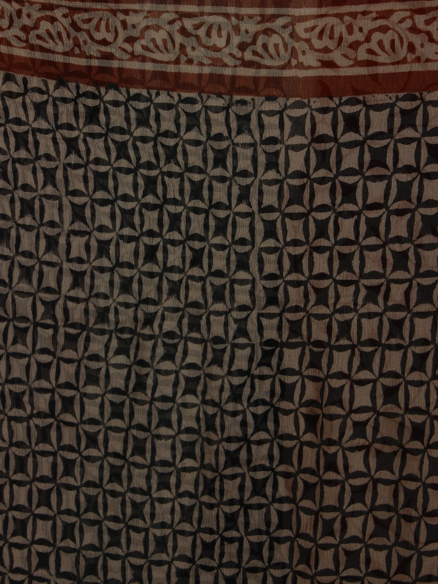 Beige Black Maroon Hand Block Printed Cotton Suit-Salwar Fabric With Chiffon Dupatta - S16281230