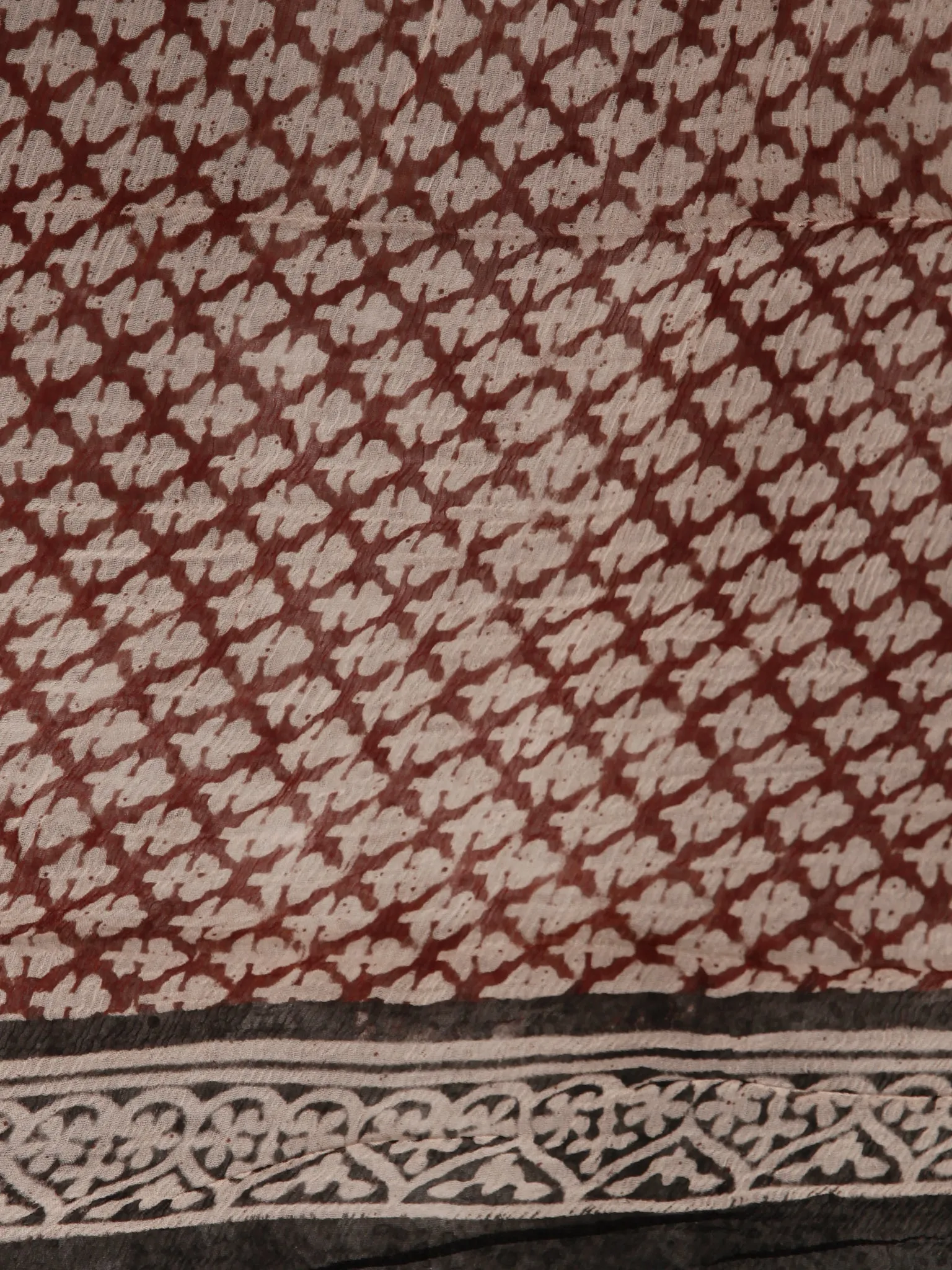 Beige Black Rust Hand Block Printed Cotton Suit-Salwar Fabric With Chiffon Dupatta (Set of 3) - SU01HB403