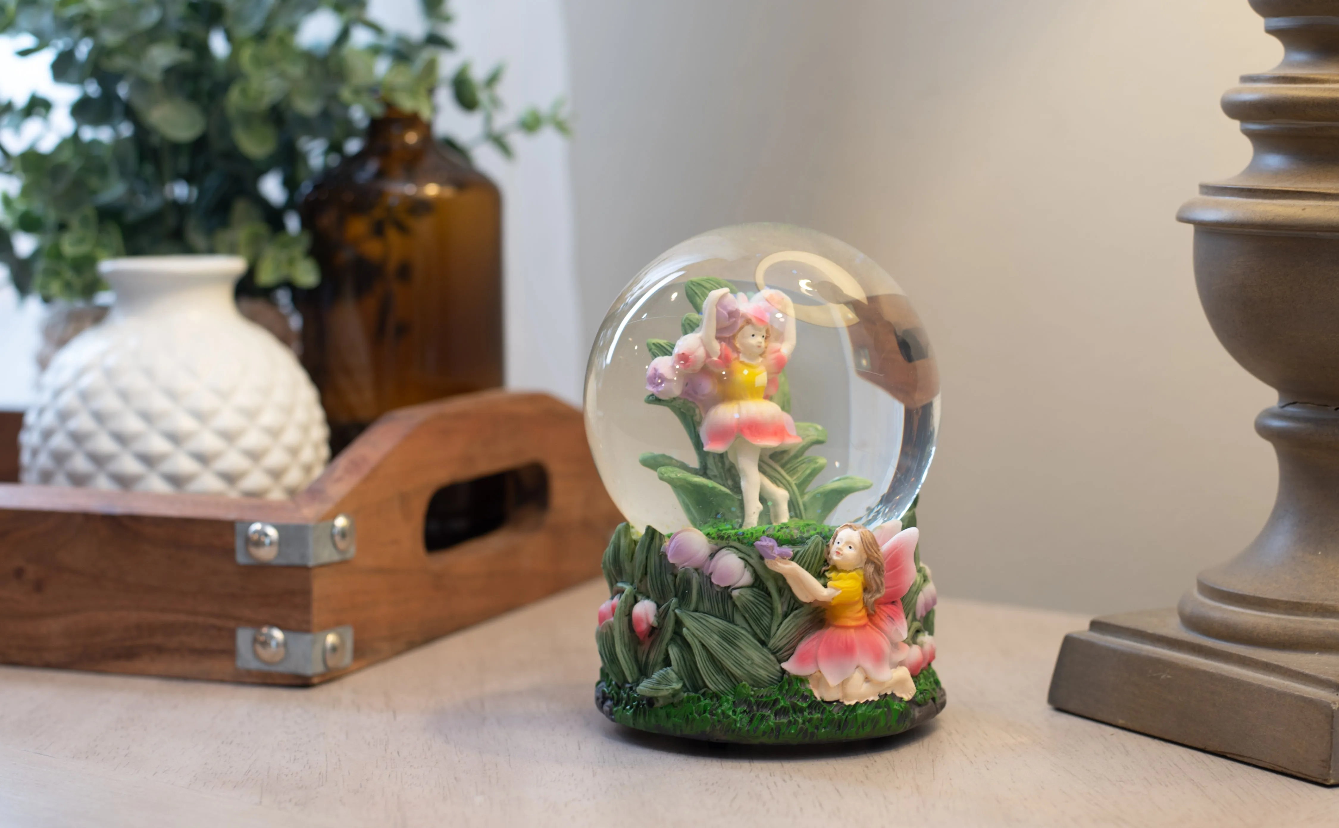Bell Flower Fairy Friends 100MM Musical Snow Globe Plays Tune You Are My Sunshine