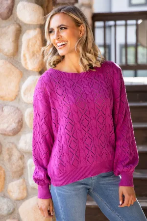 Berry Pointelle Sweater