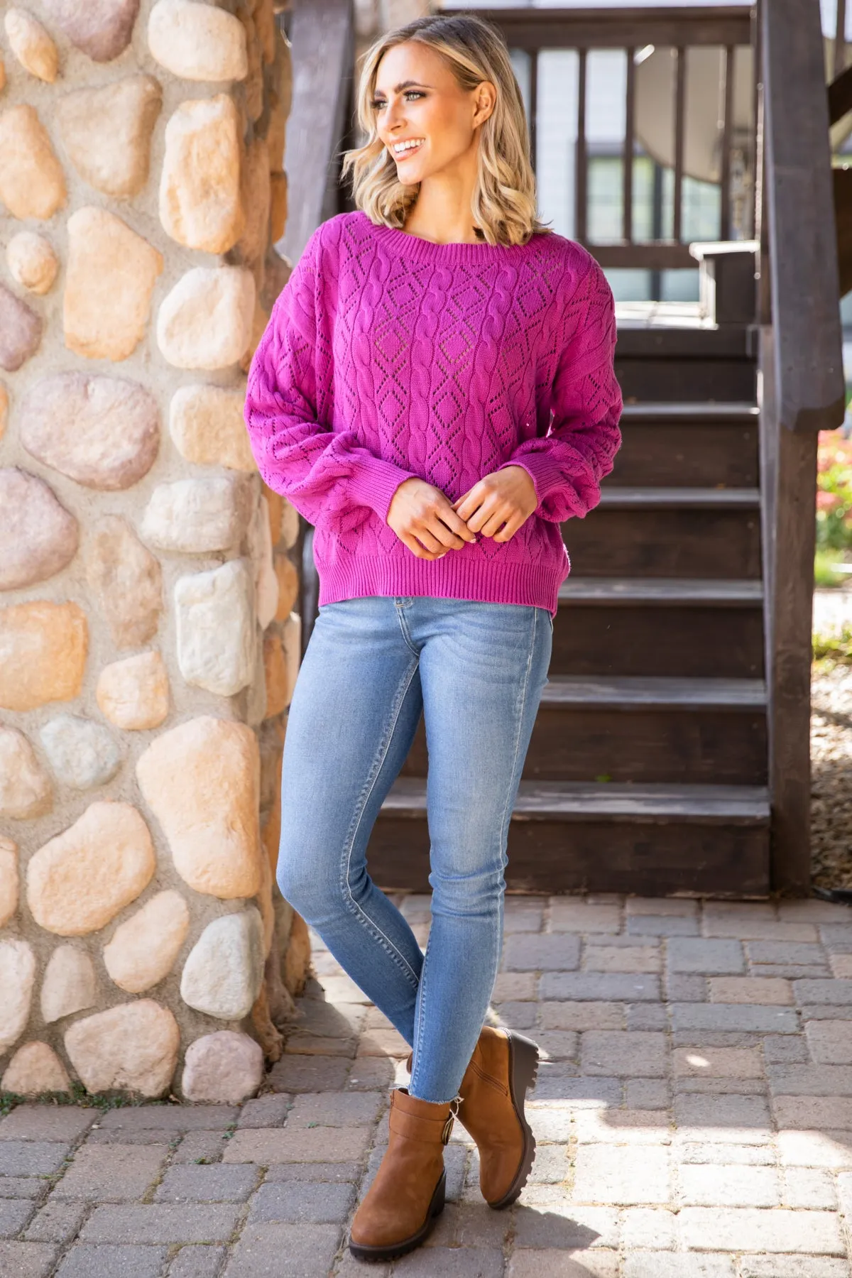Berry Pointelle Sweater