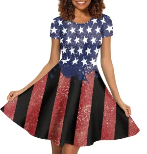 Binienty Women's Summer Casual Loose Crewneck Dress Ruffle Puffy Long Sleeve High Waist Midi Dress
