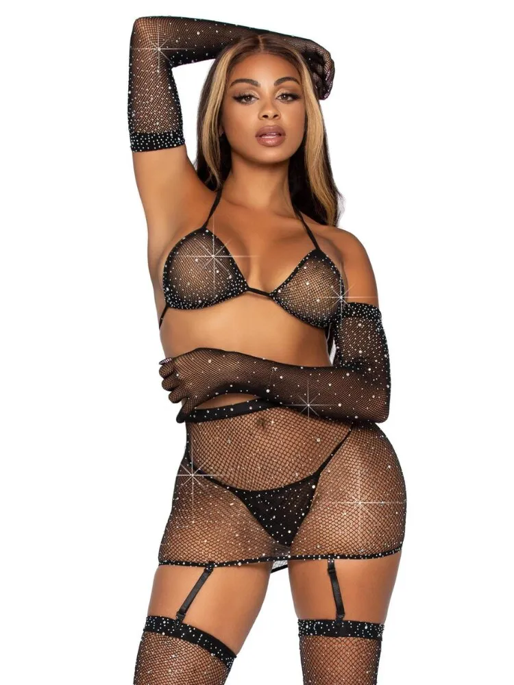 Black Net Risk Taker Rhinestone Set