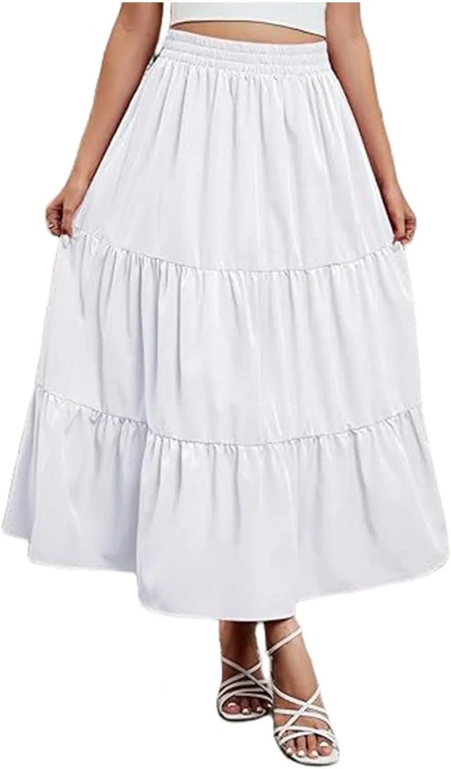 Boho Maxi Skirts for Women Summer Flowy Elastic High Waisted Tiered Ruffle Hem Skirt Casual A Line Long Beach Skirts