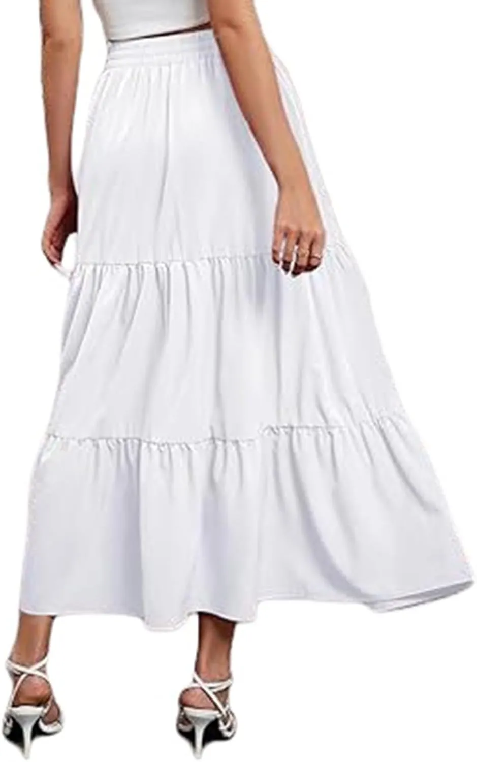 Boho Maxi Skirts for Women Summer Flowy Elastic High Waisted Tiered Ruffle Hem Skirt Casual A Line Long Beach Skirts