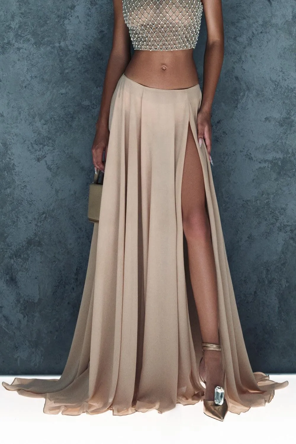 Branson Slit Draped Chiffon Floor Length Skirt