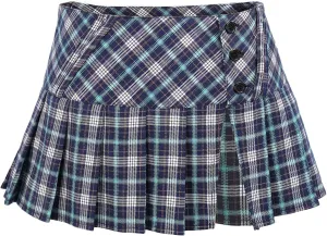 C-ZOFEK Mini Plaid Slit Skirt Women's US Size Pleated Skirt Schoolgirl Uniform, Multicolour