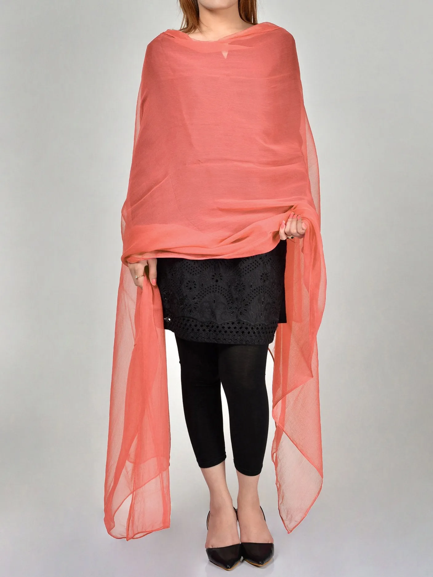 Chiffon Dupatta-Carrot Pink