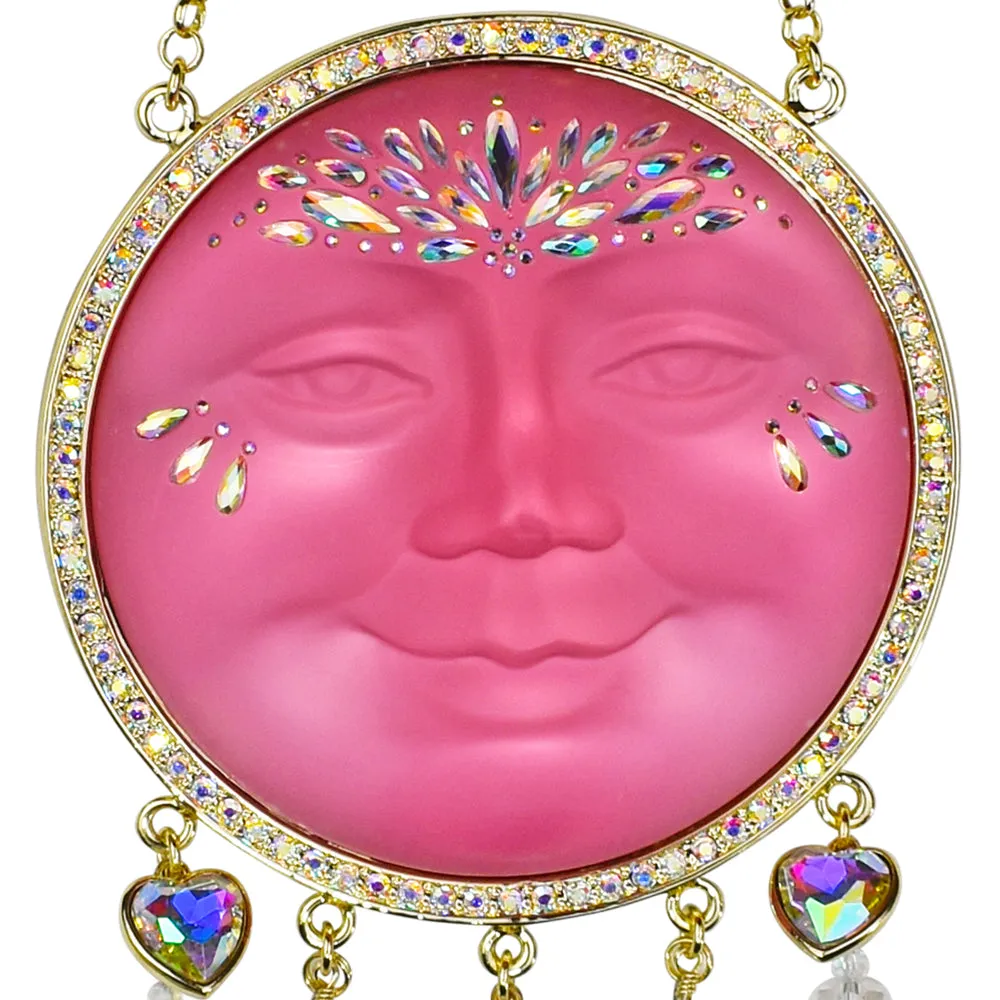 Crystal Wonder Grand Dutchess Seaview Moon 88mm Wind Chime (Goldtone/Misty Rose)