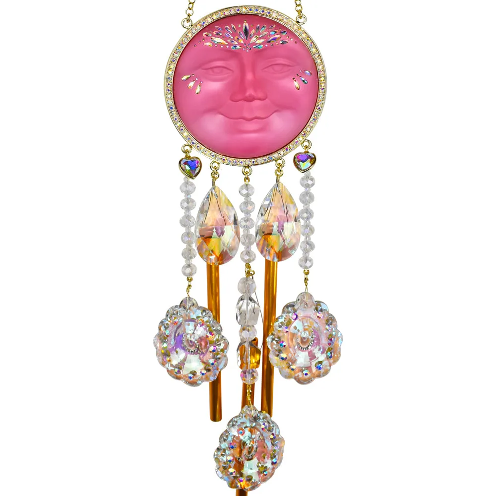Crystal Wonder Grand Dutchess Seaview Moon 88mm Wind Chime (Goldtone/Misty Rose)