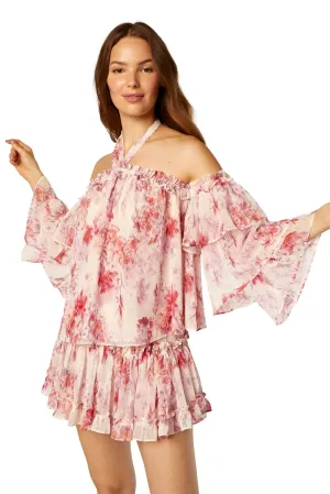 Ditte Off Shoulder Top Abstract Rosa Flora