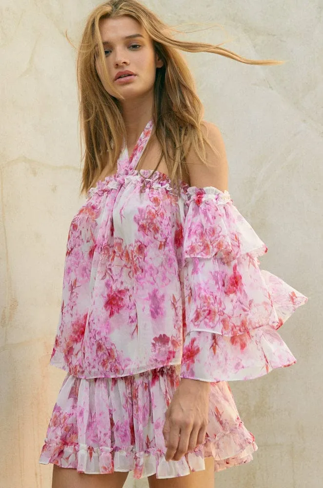 Ditte Off Shoulder Top Abstract Rosa Flora