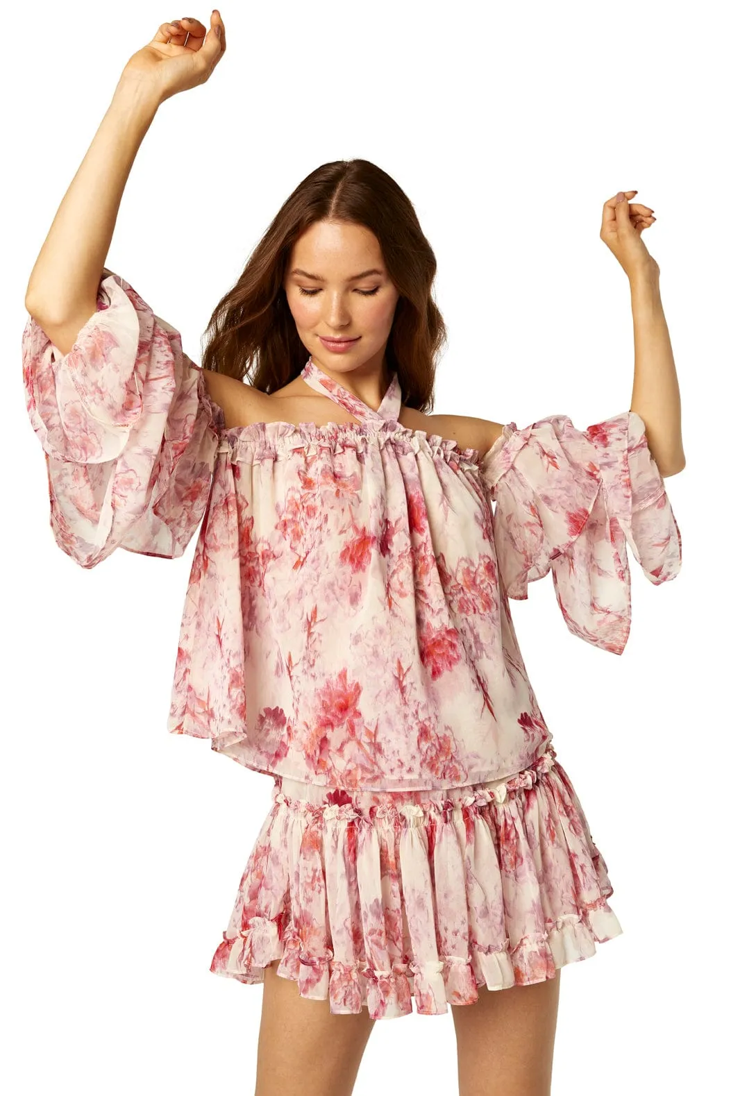 Ditte Off Shoulder Top Abstract Rosa Flora