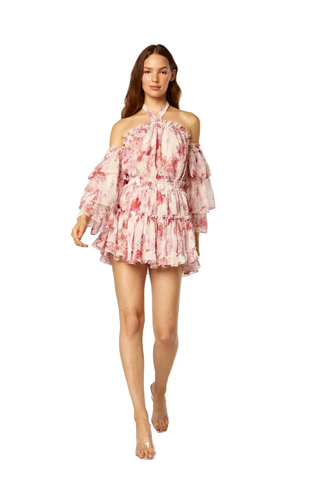 Ditte Off Shoulder Top Abstract Rosa Flora