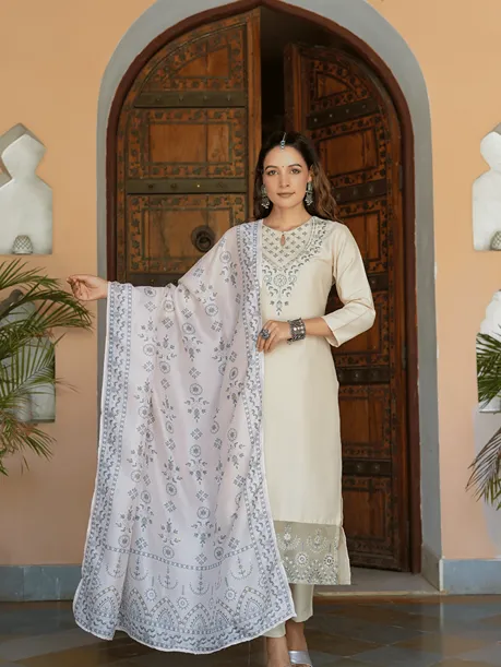 Floral Silk Dupatta Set