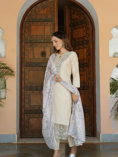 Floral Silk Dupatta Set