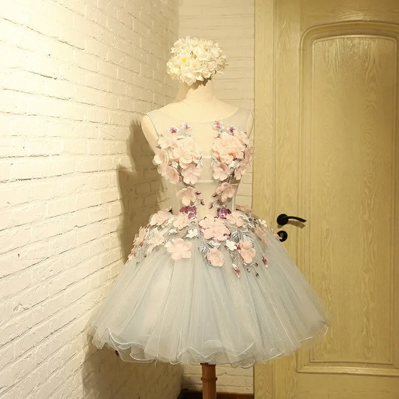 Flower Embroidered A Line Homecoming Dress