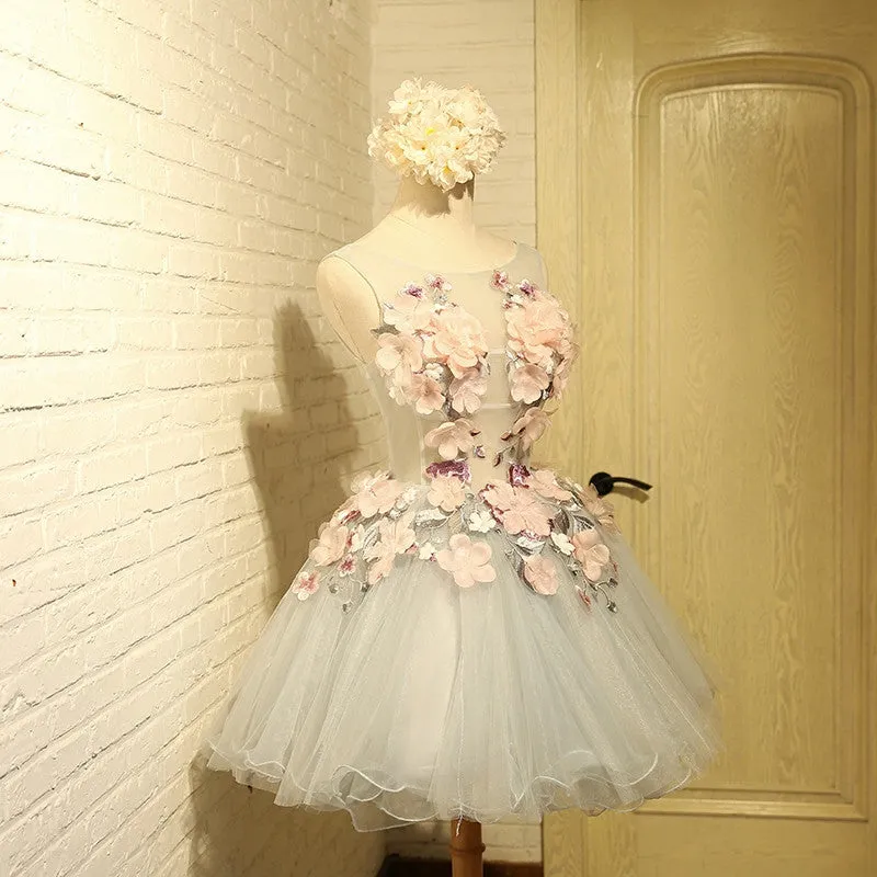 Flower Embroidered A Line Homecoming Dress