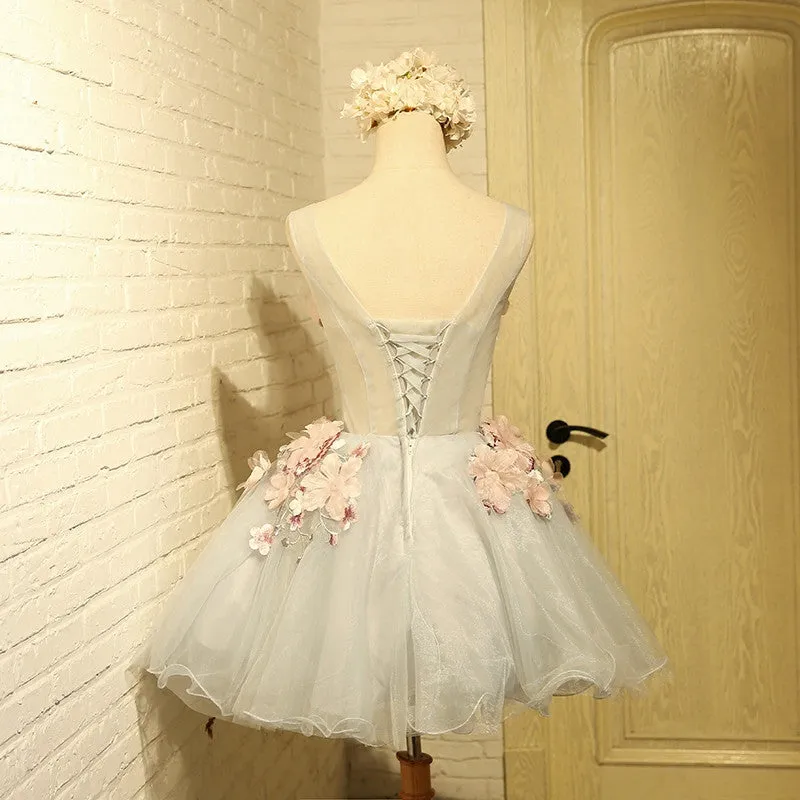 Flower Embroidered A Line Homecoming Dress
