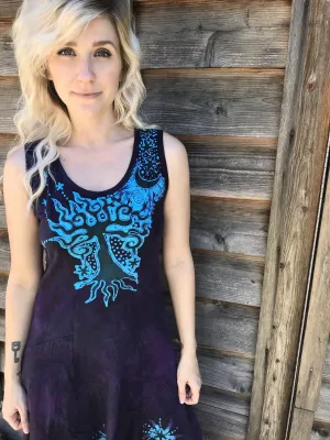 Forest Pansy Purple Boho Batik Dress - Size Large ONLY