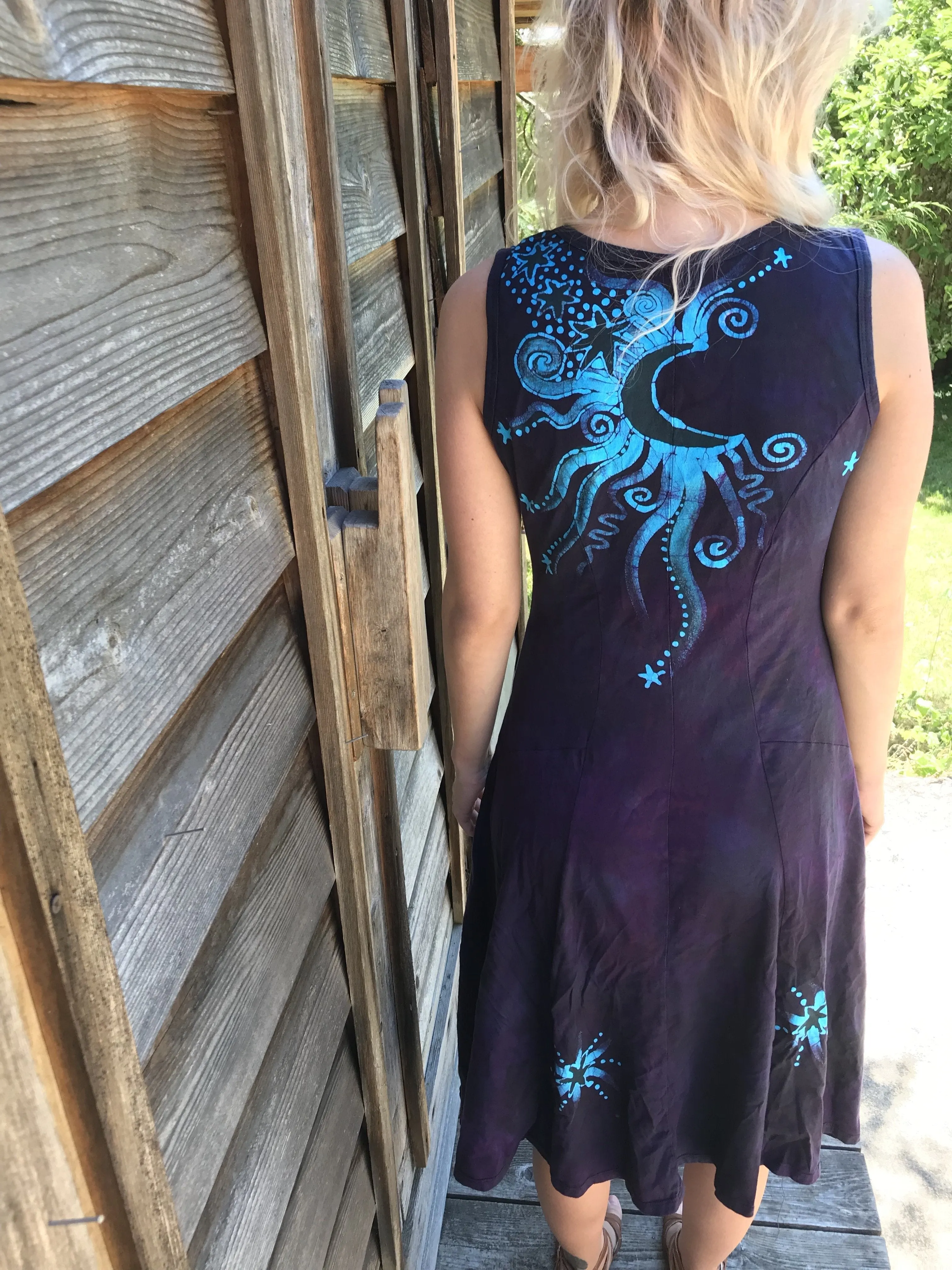 Forest Pansy Purple Boho Batik Dress - Size Large ONLY