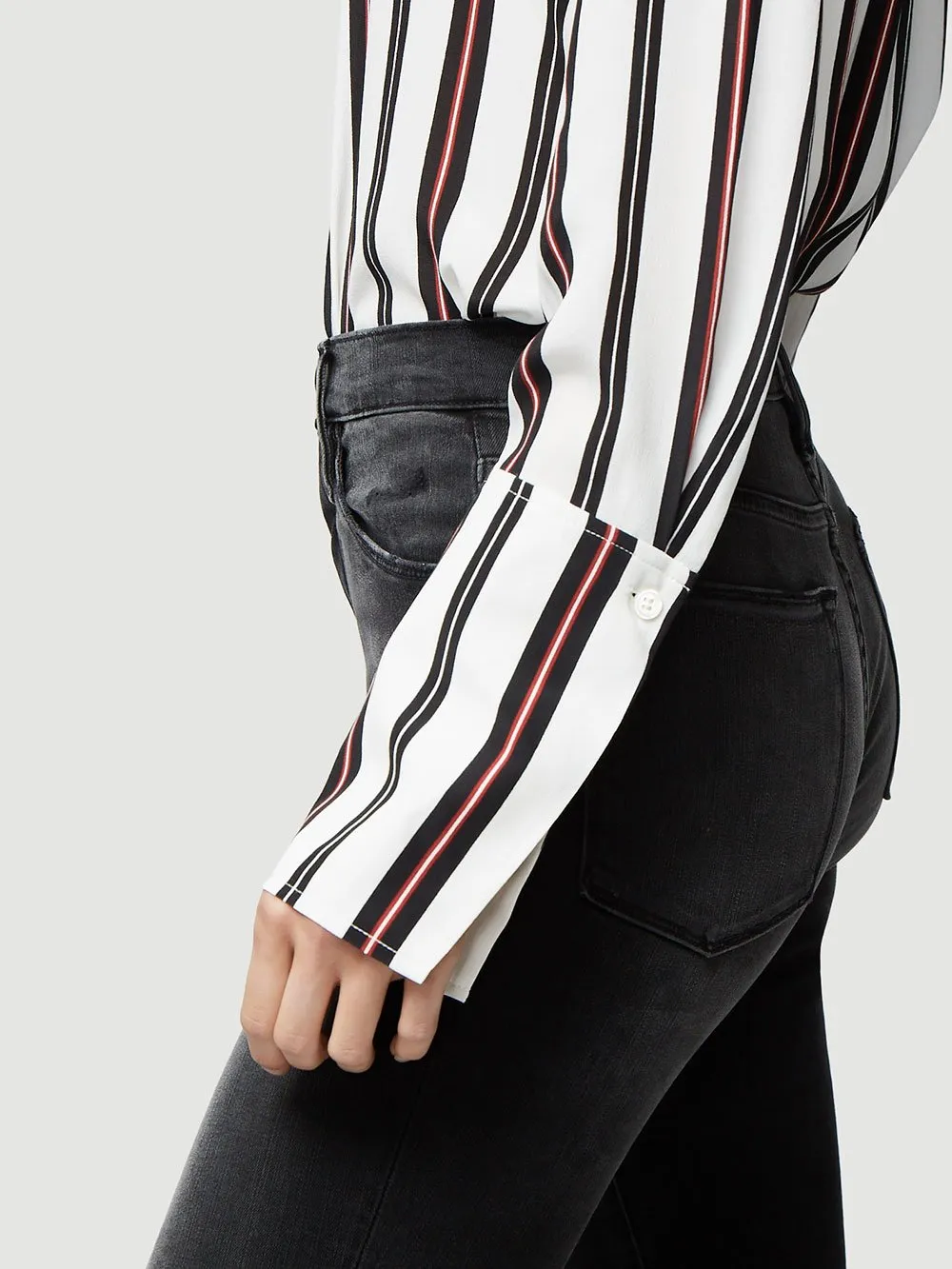 FRAME - Long Cuff Striped Pj Blouse in Noir Multi