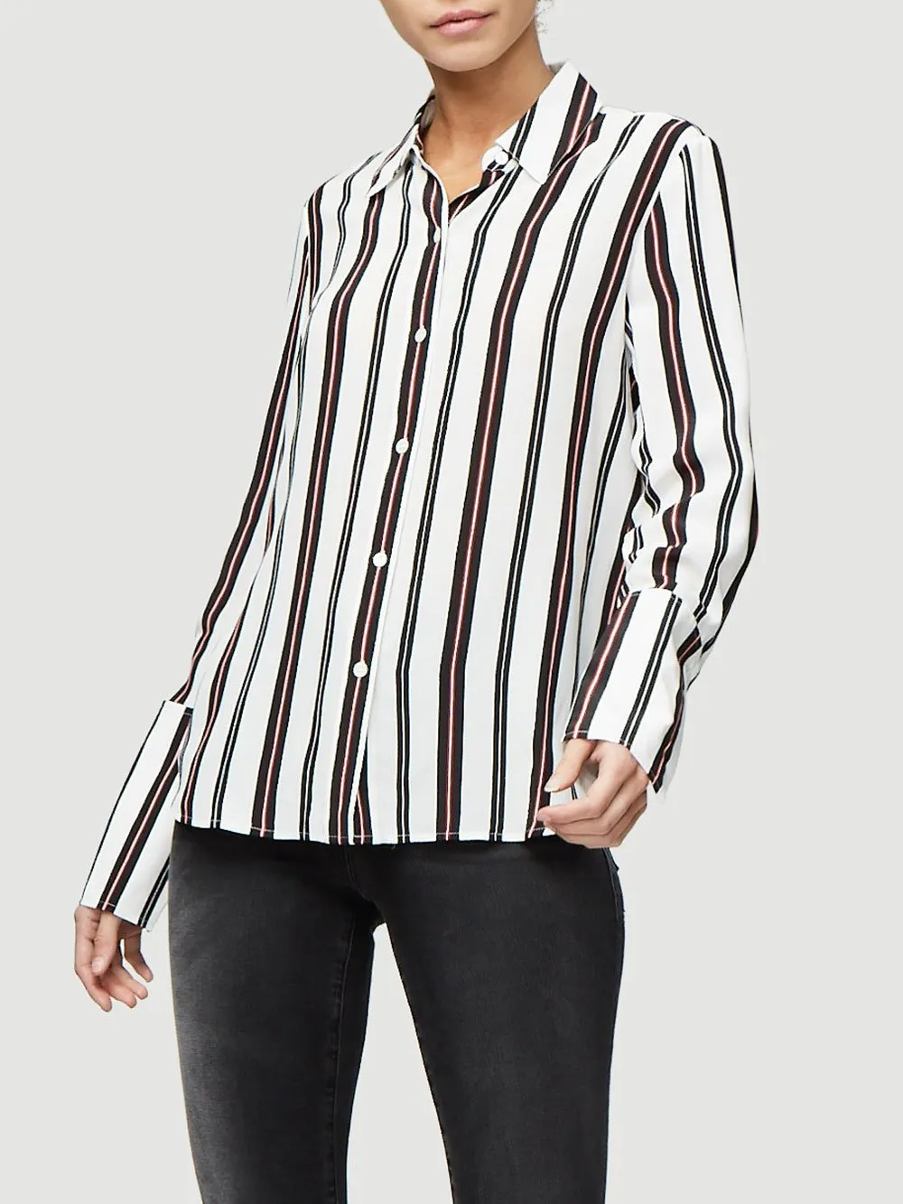 FRAME - Long Cuff Striped Pj Blouse in Noir Multi