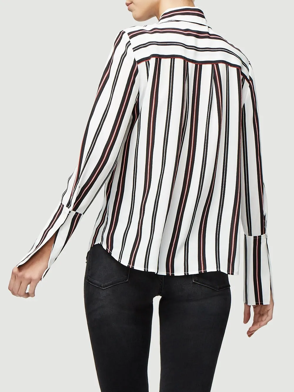 FRAME - Long Cuff Striped Pj Blouse in Noir Multi