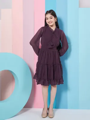 Girls V-Neck Long Sleeves Chiffon Fit Flare Dress - PS Peaches