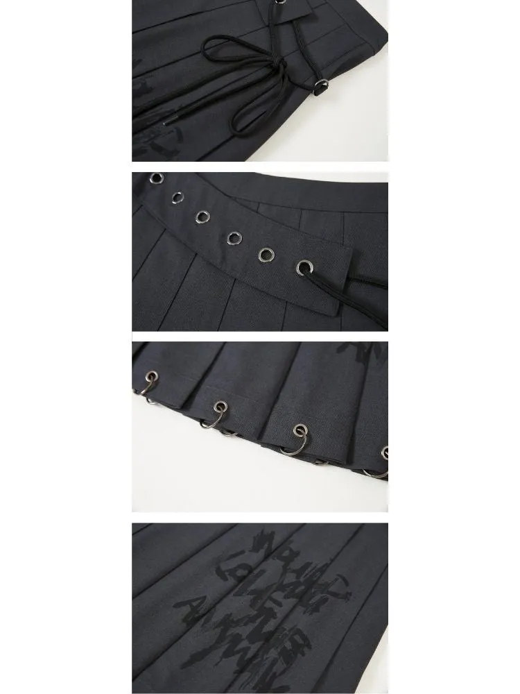 Graffiti print pleated skirt【s0000003927】