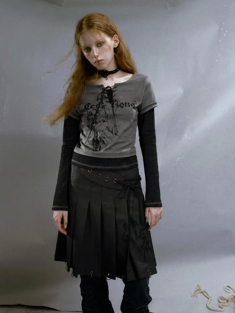 Graffiti print pleated skirt【s0000003927】