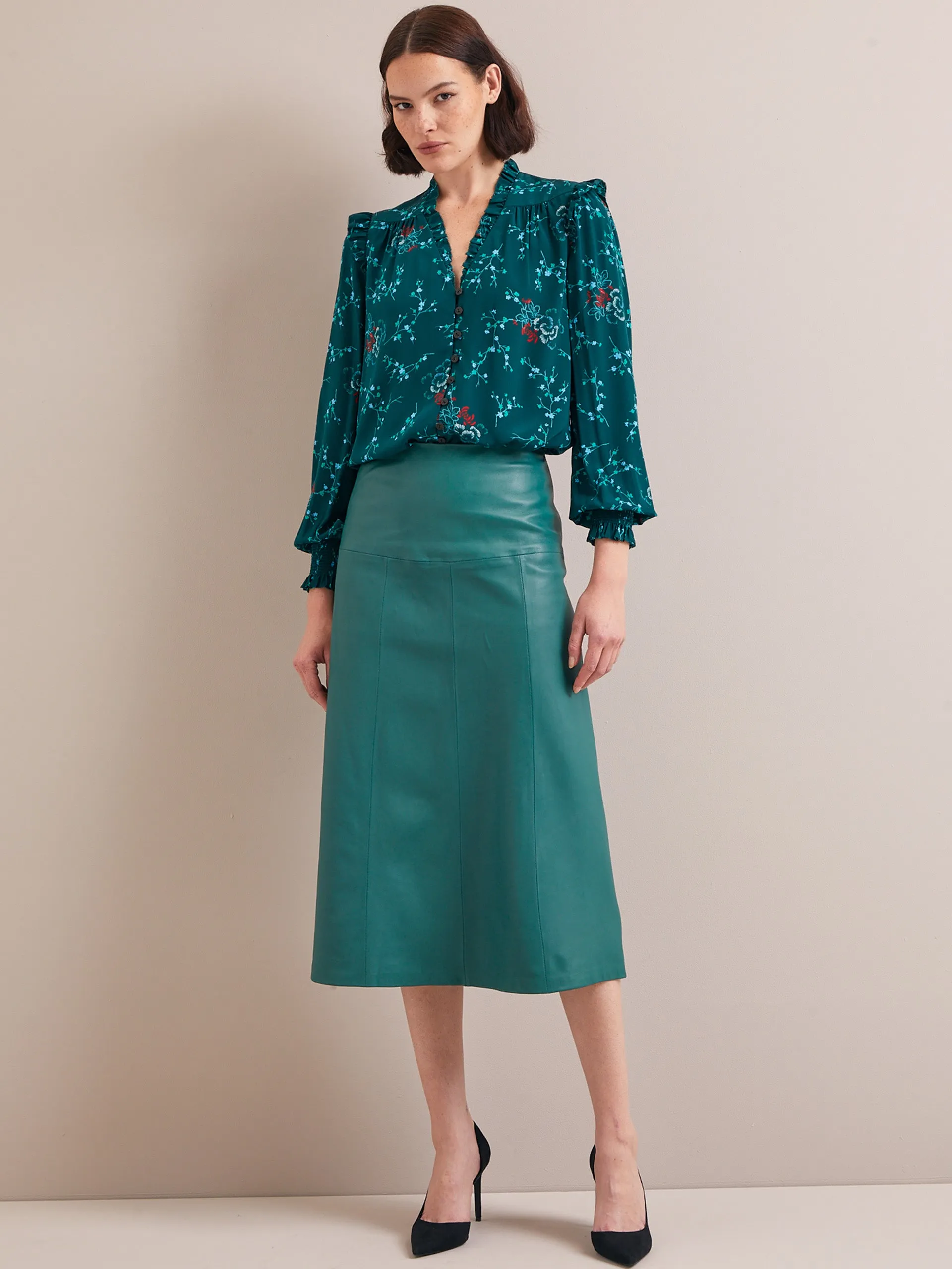 Green lotus print Stella silk shirt