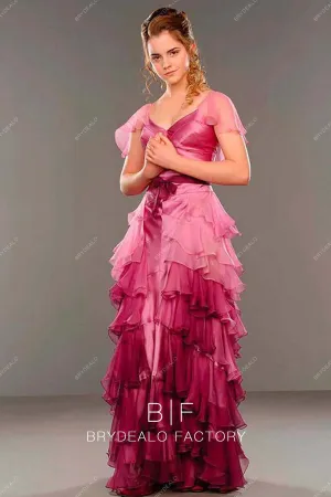 Hermione Granger Yule Ball Pink Ruffled A-line Party Dress Harry Potter