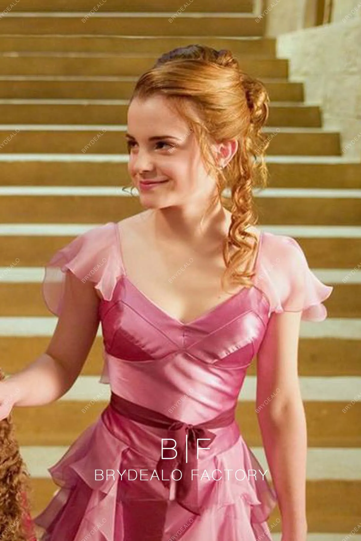 Hermione Granger Yule Ball Pink Ruffled A-line Party Dress Harry Potter