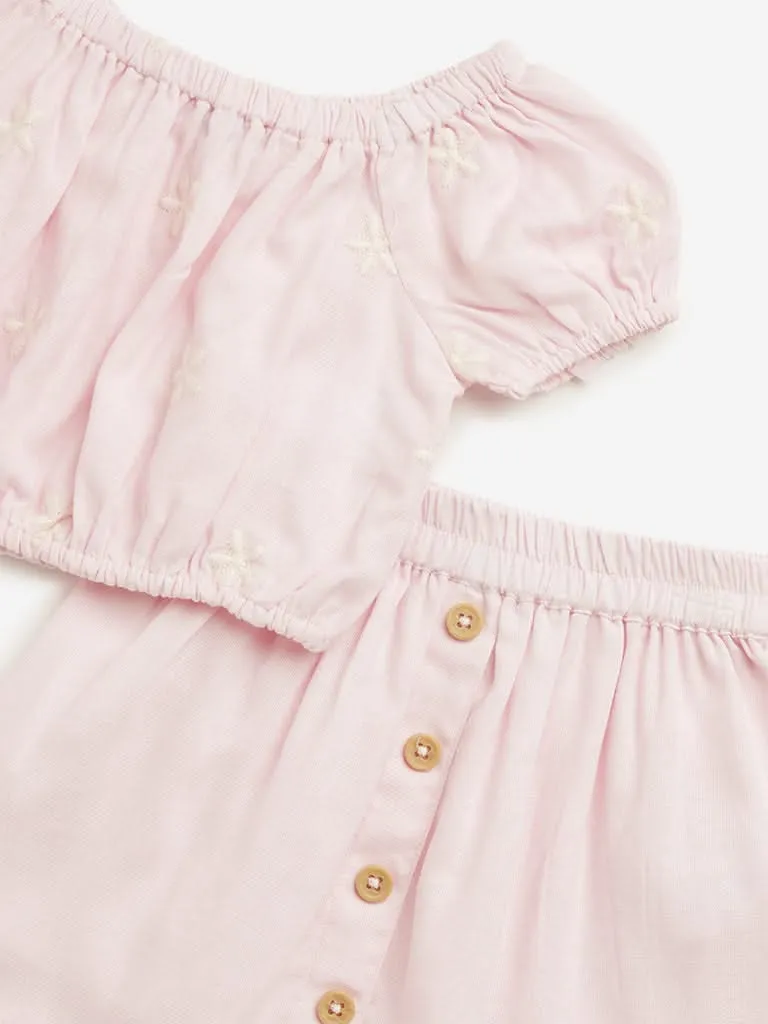 HOP Kids Pink Floral Top & Mid Rise Skirt Set