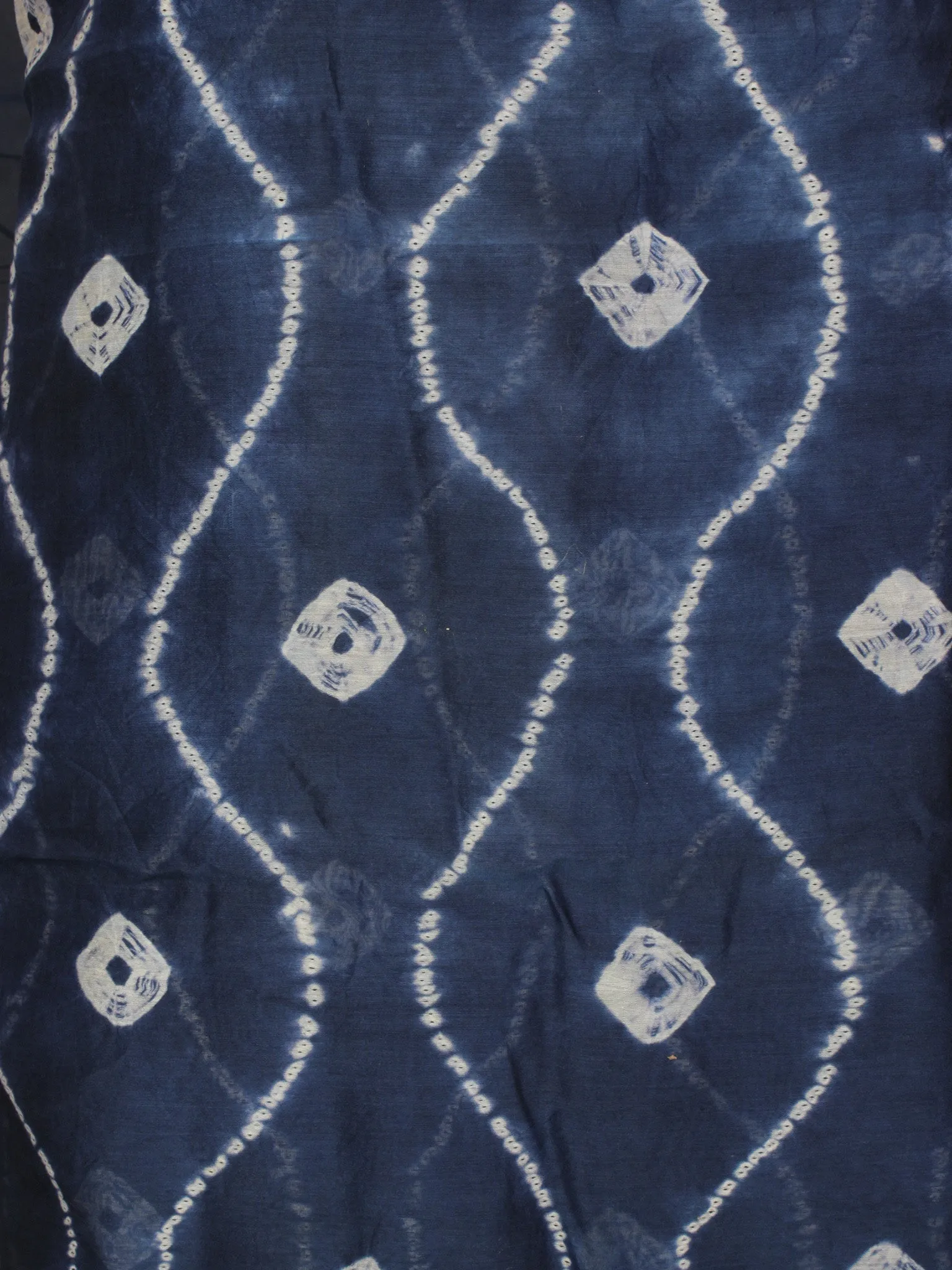 Indigo Ivory Green Hand Shibori Dyed Chanderi Kurta & Chiffon Dupatta With Cotton Salwar Fabric Set of 3- S1628210