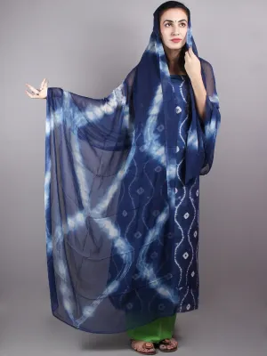 Indigo White Hand Block Printed Chanderi Unstitched Kurta & Shiffon Dupatta With Mint Green Cotton Salwar - S1628023
