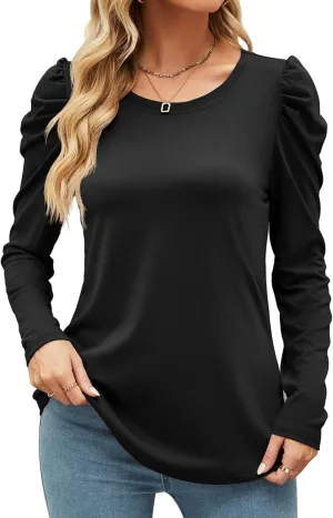 Ivicoer Women's Puff Sleeve Crew Neck Tunic Tops Casual Cute Loose Fit T Shirts Soft Work Floral Print Blouses S-XXL