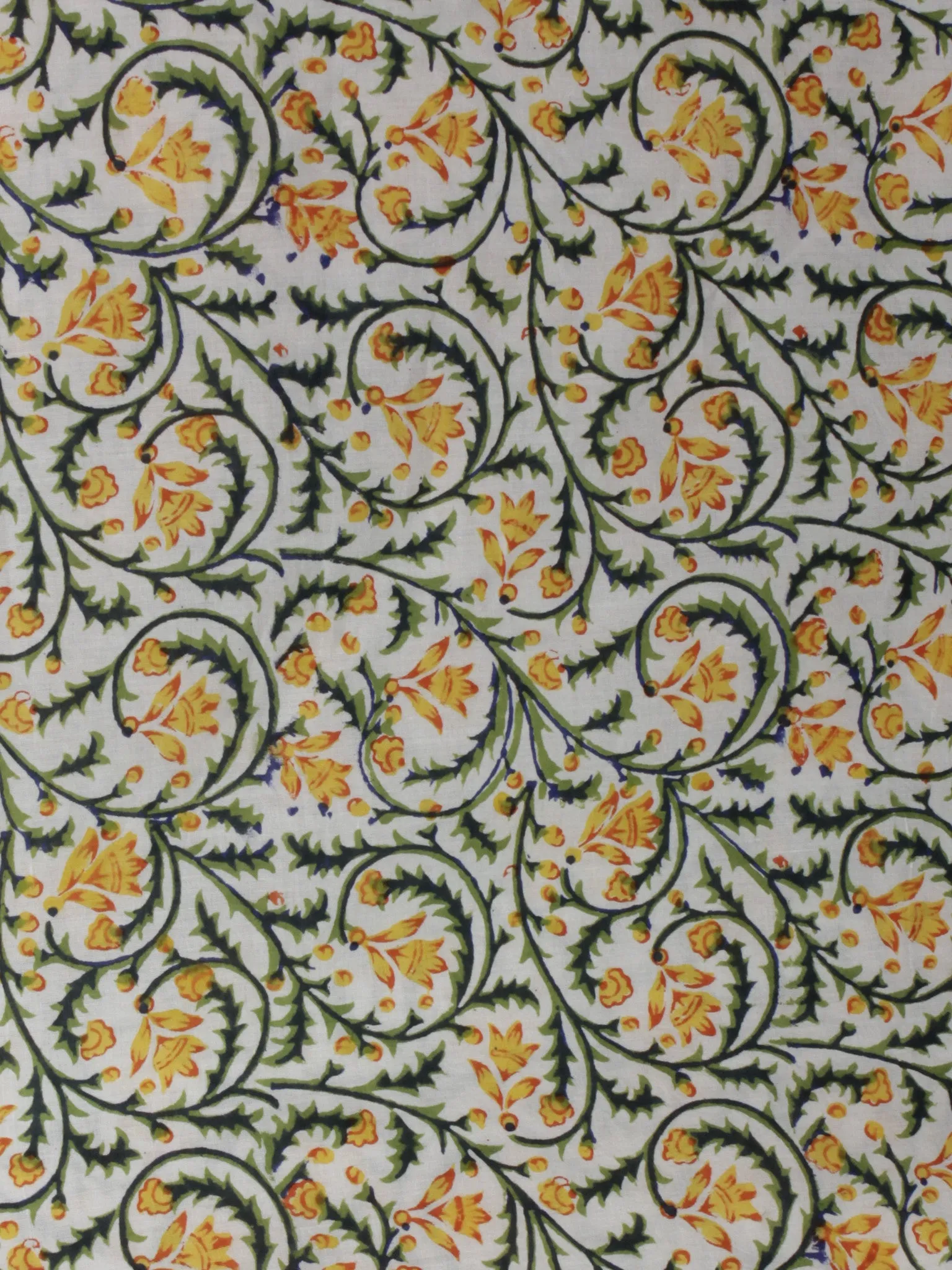 Ivory Yellow Green Hand Block Printed Cotton Suit-Salwar Fabric With Chiffon Dupatta (Set of 3) - S16281305