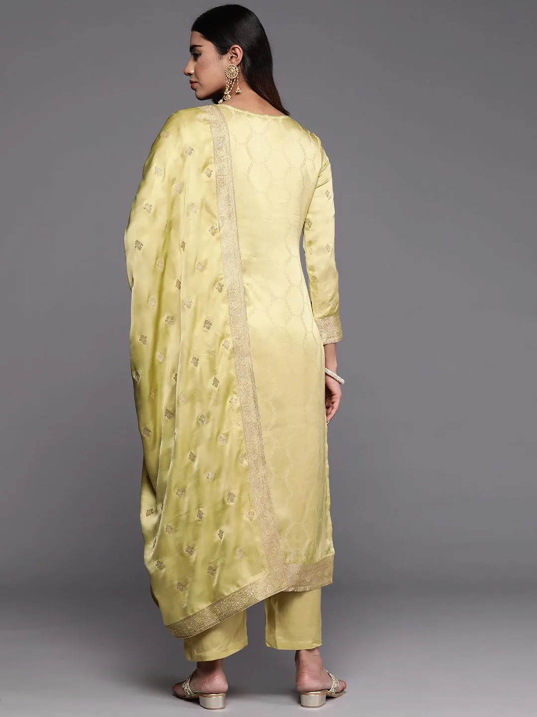 Jashvi Art Green Woven Design Silk Straight Suit With Dupatta