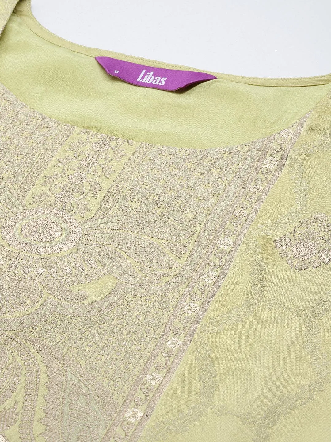 Jashvi Art Green Woven Design Silk Straight Suit With Dupatta