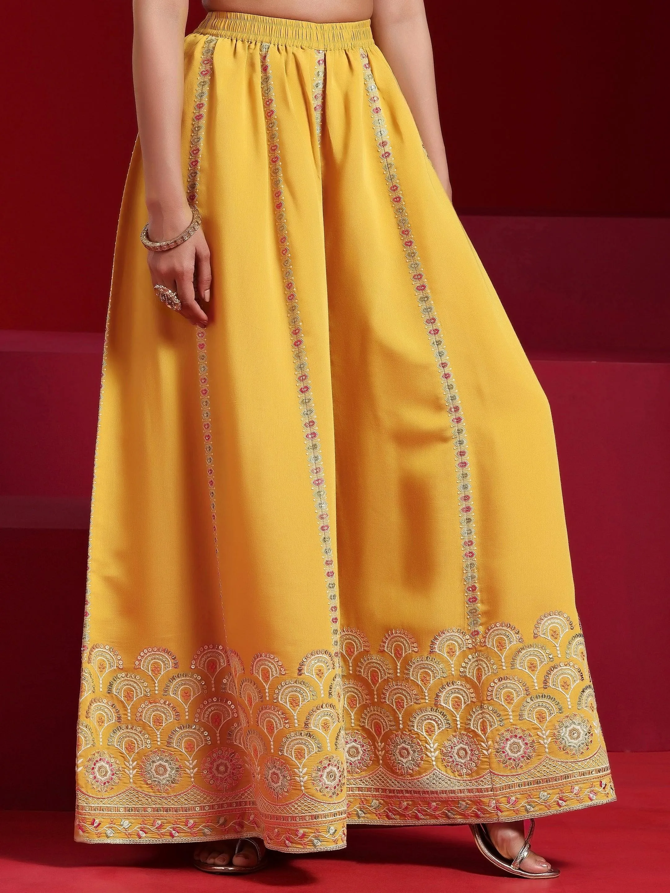 Jashvi Art Yellow Embroidered Silk Blend Straight Suit With Dupatta